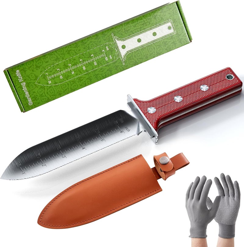 AKADO Gardening Hori Hori Garden Knife - Gardening Knife,Soil Kniver, Serrated Side Weeding,Digging,Garden Knives With Sheath,Full Tang Hori Hori - Image 1